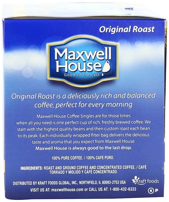 Maxwell House Coffee Singles,Original Roast 19-Count Single Serve Bags Net Wt 3 Oz (Pack of 4) N4