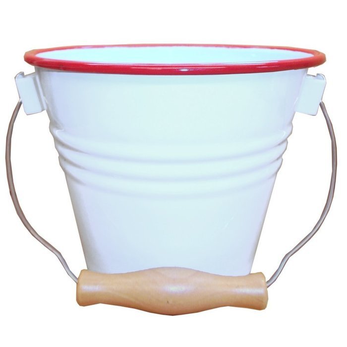 Enamelware Small Pail - Solid White with Red Rim