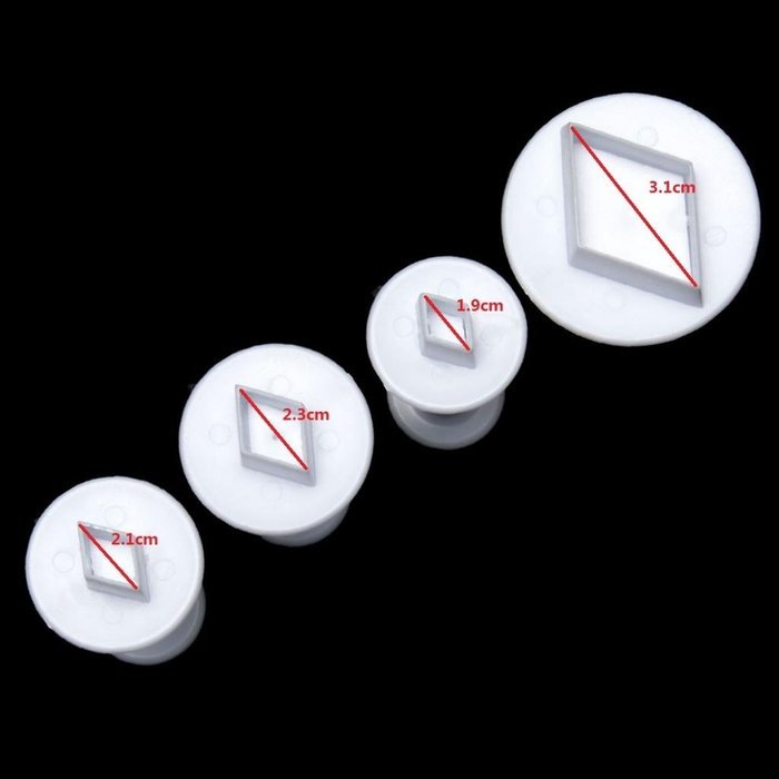 Generic 4Pcs/Set Fondant Cake Diamond Biscuit Plungers Mold DIY Pastry Decorate Cutter Tool(White) N3