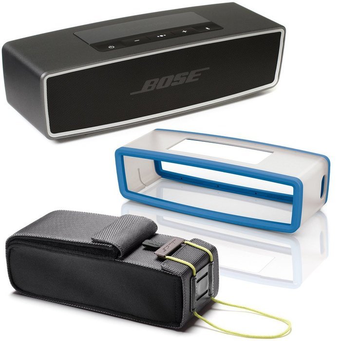 Bose SoundLink Mini II Bluetooth Wireless Speaker - Carbone w/ Blue Soft Silicon Cover & Travel Bag - Bundle