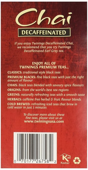 Twinings Decaffeinated Chai Tea, 20 ct N6