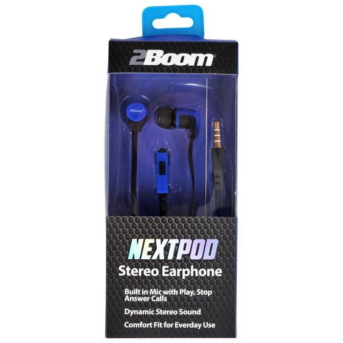 2BOOM Next Pod Wired Earbuds with Microphone and Volume Control Blue N2
