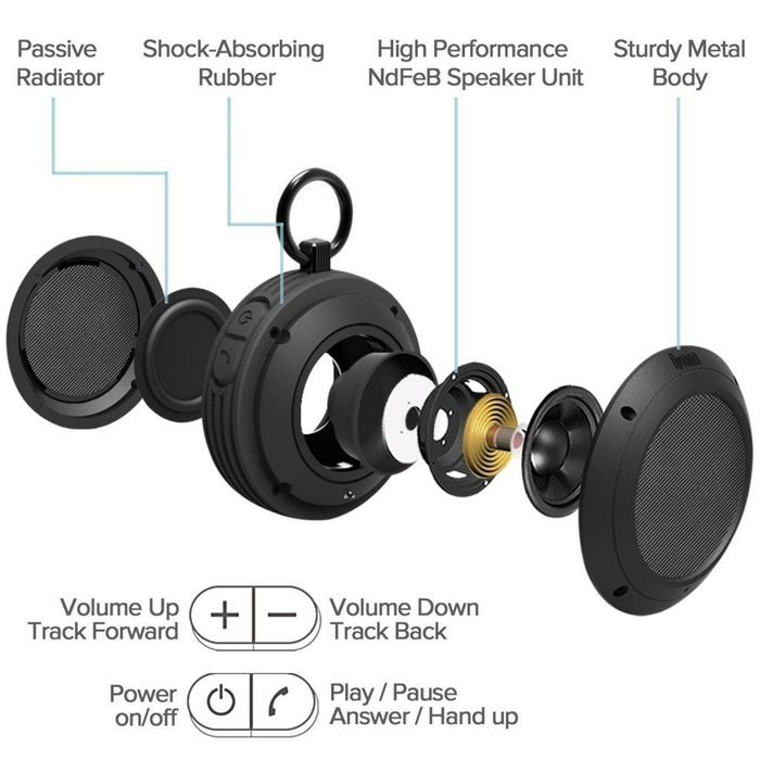 Divoom Voombox Travel Outdoor Water Resistant Bluetooth Portable Speaker with Microphone for Android Devices -... N5
