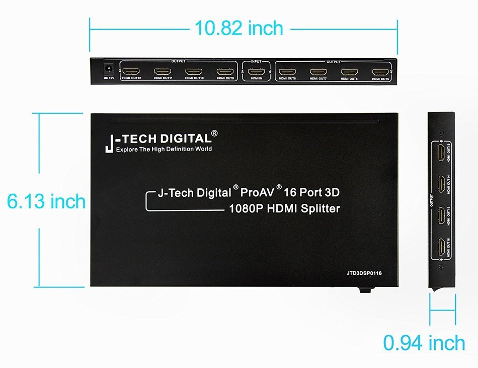 J-Tech Digital JTD-MINI-1x2SP 2 Port 1X2 Powered Hdmi Super Mini Splitter for Full Hd 1080P with 3D Capability N26