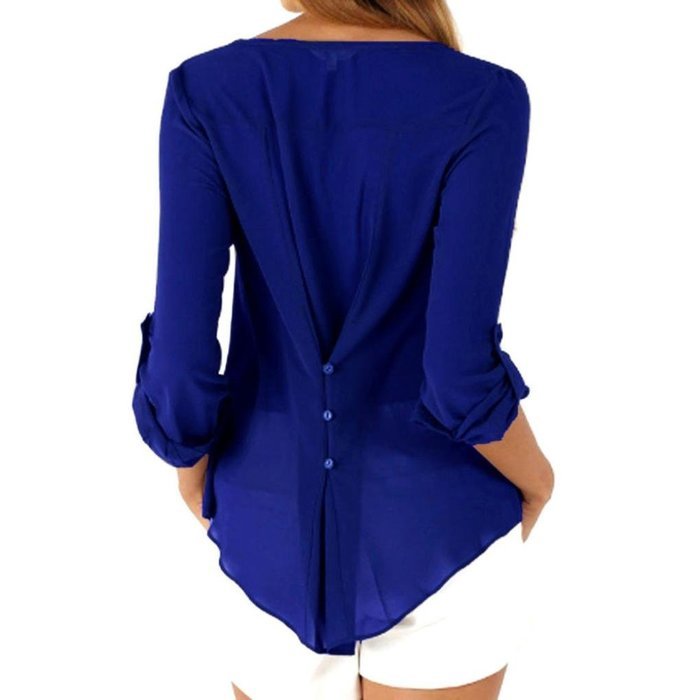 AIMTOPPY Fashion Womens Loose Long Sleeve Chiffon Casual Blouse Shirt Tops (XXXL, Blue) N2