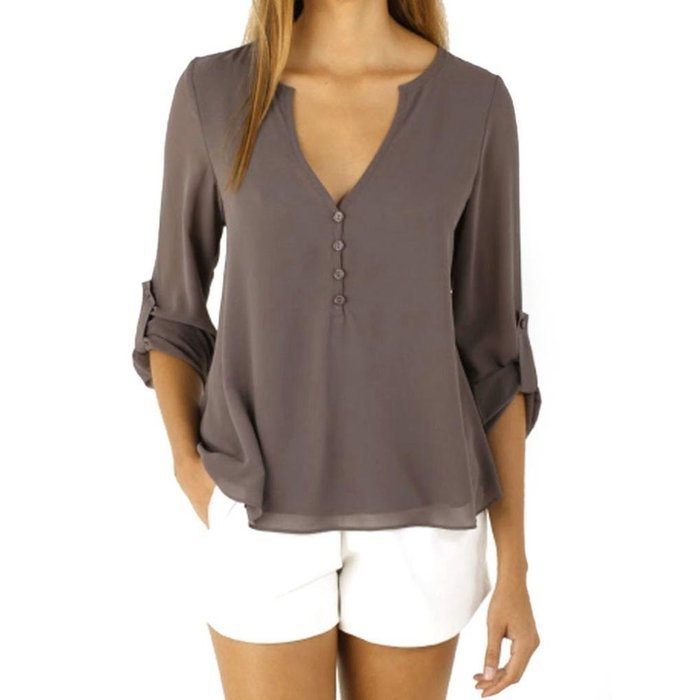 AIMTOPPY Fashion Womens Loose Long Sleeve Chiffon Casual Blouse Shirt Tops (XXXL, Blue) N16