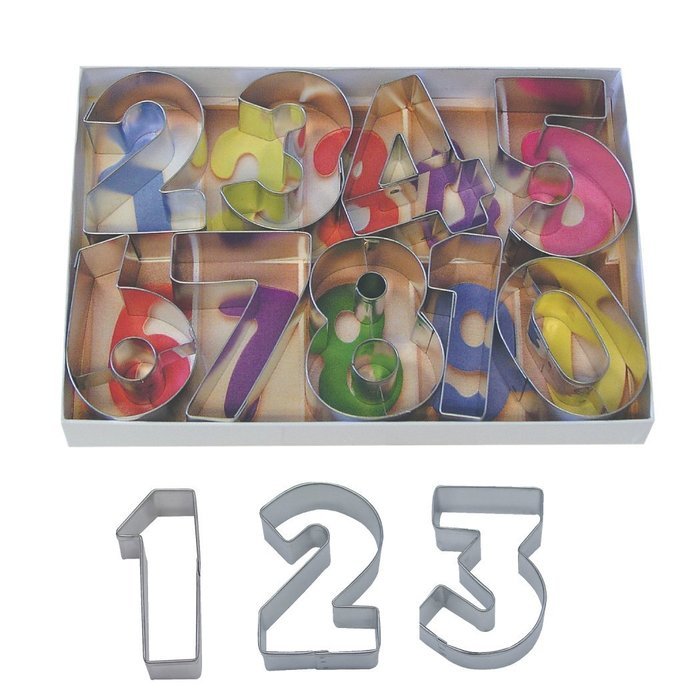 R & M Set of 9 Number Cookie Cutters With Interior Cutouts - Favorite of Bakers 2.5" High