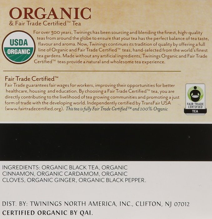 Twinings 100% Organic and Fair Trade Certified Chai Tea, 12 Count N3