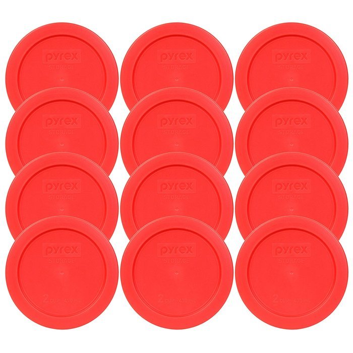 Pyrex 2 Cup Red Round Storage Lid/Cover #7200-PC for Glass Mixing Bowls - 12 Pack
