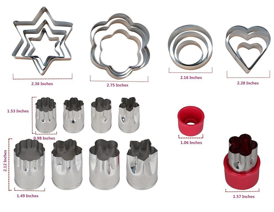 Einfac Stainless Steel Vegetable Cutter Shapes Set (20pcs) Vegetable Fruit Cookie Cutter Mold - Cute for Fun Food N4