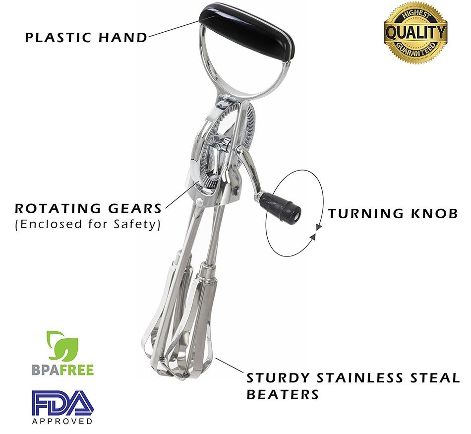 Best Rotary Egg Beater by ClickDamzon ~ Stainless Steel \ Plastic , Black Plastic Handle & Crank ~ Manual Egg... N3