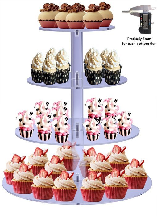 BonNoces Premium Four 4-Tier Crystal Clear Acrylic Glass Round Wedding Cake Stand Cupcake Tree for Wedding Cupcakes... N3