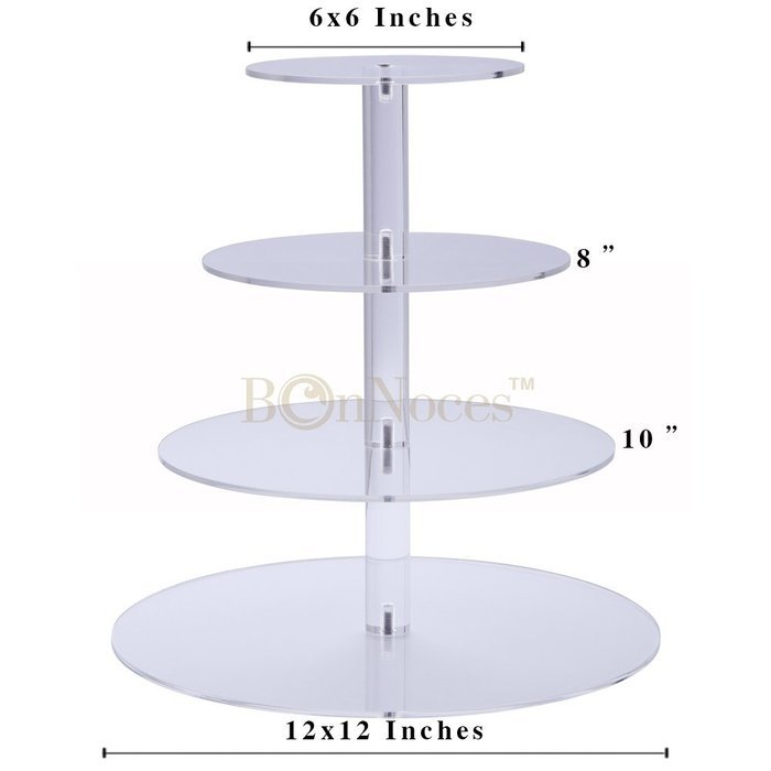 BonNoces Premium Four 4-Tier Crystal Clear Acrylic Glass Round Wedding Cake Stand Cupcake Tree for Wedding Cupcakes... N5