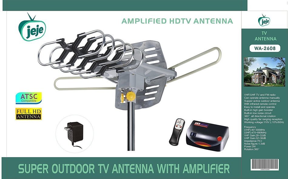 Jeje TV Antenna Outdoor Amplified - Motorized 360 Degree Rotation - Digital HDTV Antenna - 150 Miles Range - Wireless... N6