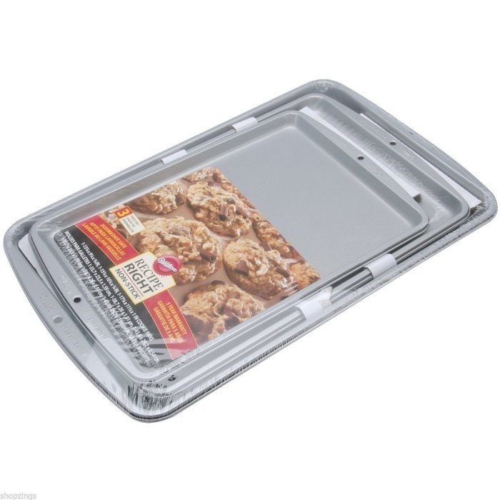 3 Piece Baking Cookie Pan Set. Sheet Kitchen Nonstick Oven Cake Dessert Bakeware