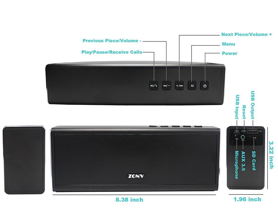 ZONV Portable Wireless Bluetooth Speaker 20W Output HD Bass Built-in Mic,Dual-Driver Portable Speakerphone with... N6