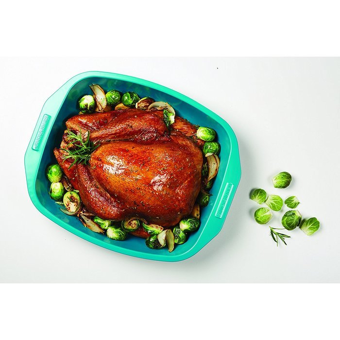 SilverStone Hybrid Ceramic Nonstick Bakeware Roaster with Self-Rack, 14 x 12-1/2", Marine Blue N5