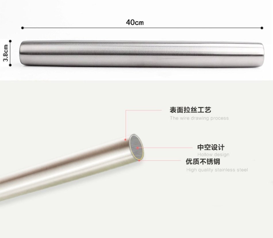 Neeshow 15.8 inch Professional Stainless Steel French Rolling Pin for Baking N2