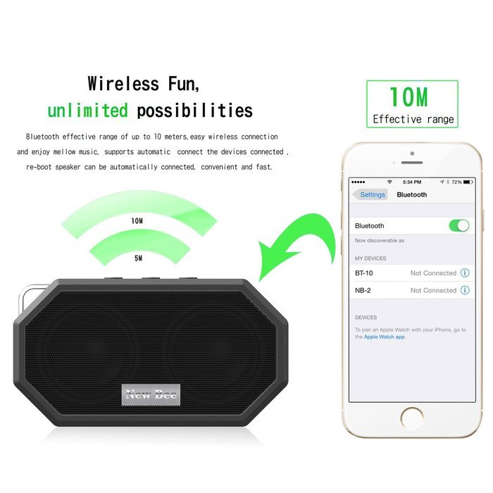 Bluetooth Speaker ,New Bee IP65 Water Resistant CSR Bluetooth 4.0 Handsfree Portable Indoor / Outdoor Enhance... N3