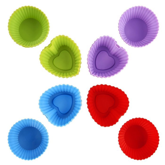 Chefaith 24-Pcs Reusable Silicone Baking Cups, Cupcake Liners, Muffin Cups [12 Heart-Shaped & 12 Round Cups, Each... N2