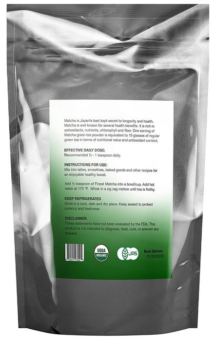 Finest Matcha Green Tea Powder, 100% Organic Premium Japanese Matcha - Fat Burner, Energy Booster, 137 x Antioxidants... N18