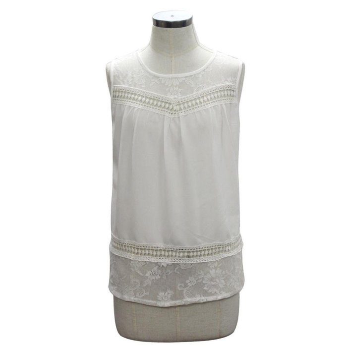 AIMTOPPY Women Summer Lace Splice Chiffon Casual Vest Top Sleeveless Blouse Casual Tank Tops (S, White) N2