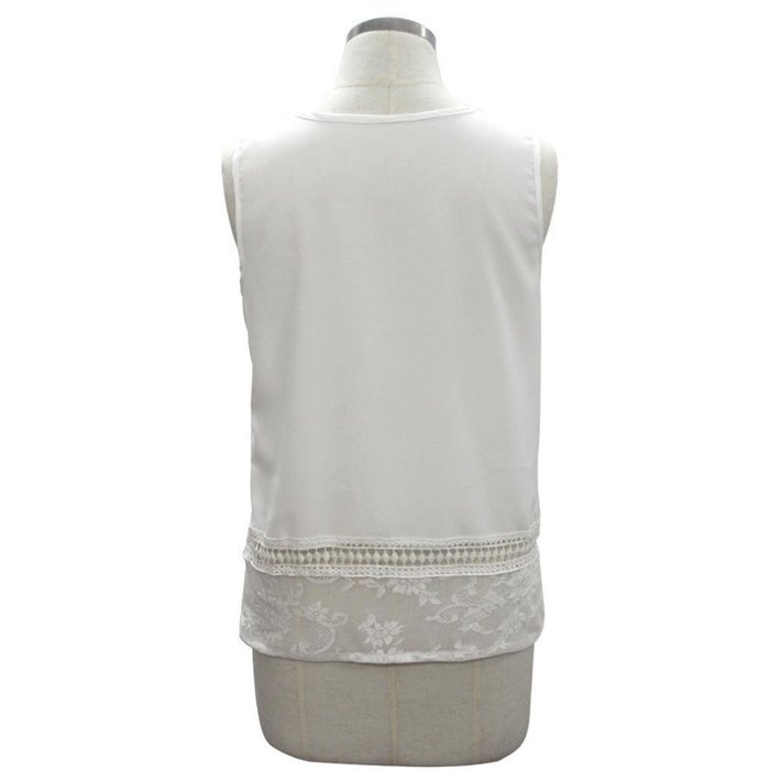 AIMTOPPY Women Summer Lace Splice Chiffon Casual Vest Top Sleeveless Blouse Casual Tank Tops (S, White) N3