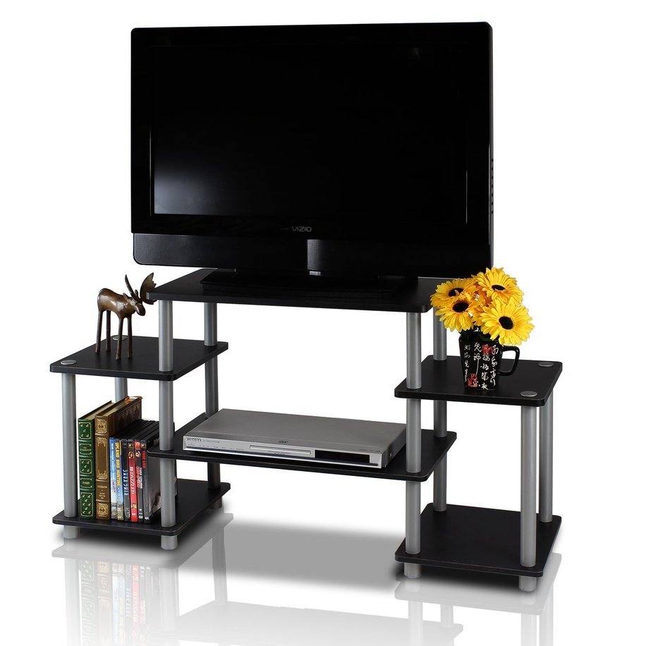 Furinno 11257BK/GY Turn-N-Tube No Tools Entertainment TV Stands, Black/Grey N3