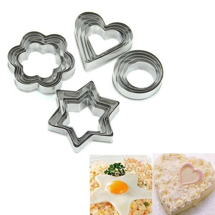 Vktech&reg; Stainless Steel Metal Cookie Cutters Heart Flower Star Round Shape