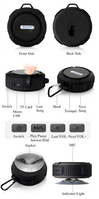 Hipipooo Portable Waterproof Bluetooth 3.0 5W Wireless Bluetooth Speakers C6 Stereo Sound box for Phones Computer... N27