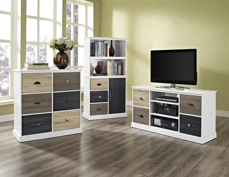 Altra Mercer 50" TV Console with Multicolored Door Fronts, White N6