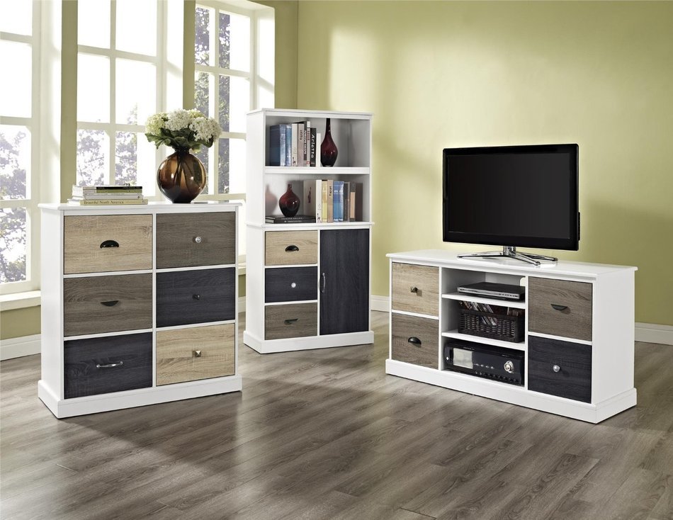 Altra Mercer 50" TV Console with Multicolored Door Fronts, White N27
