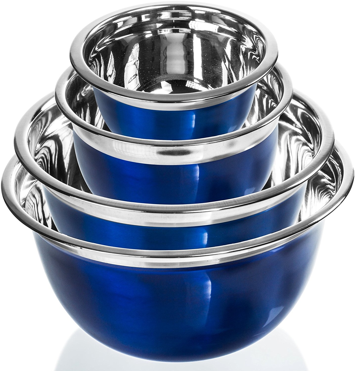 4 Pc Chef Quality Stainless Steel Mixing Bowls - Blue Serving Prep ...