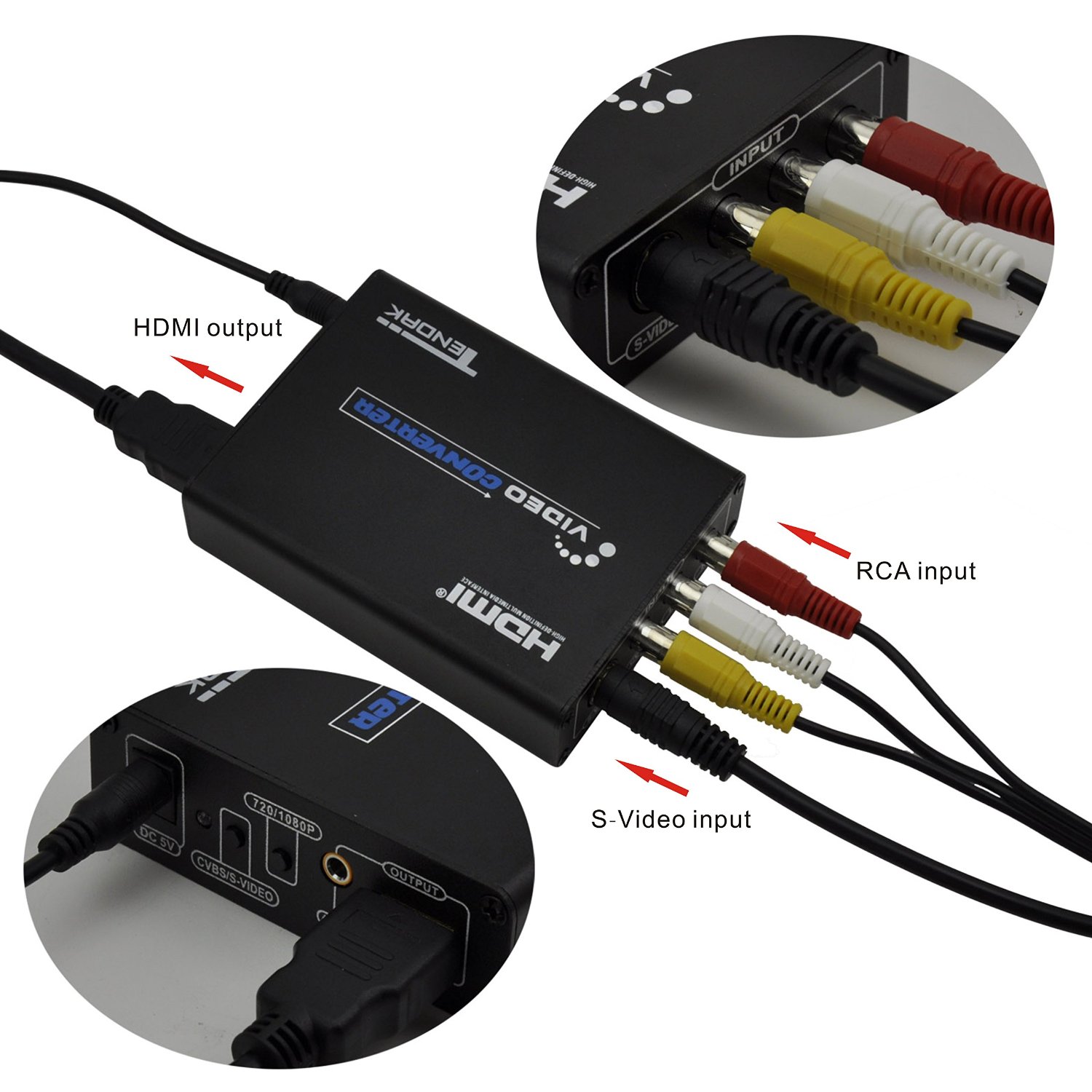 Tendak 3RCA AV CVBS Composite & S-Video R/L Audio to HDMI Converter ...