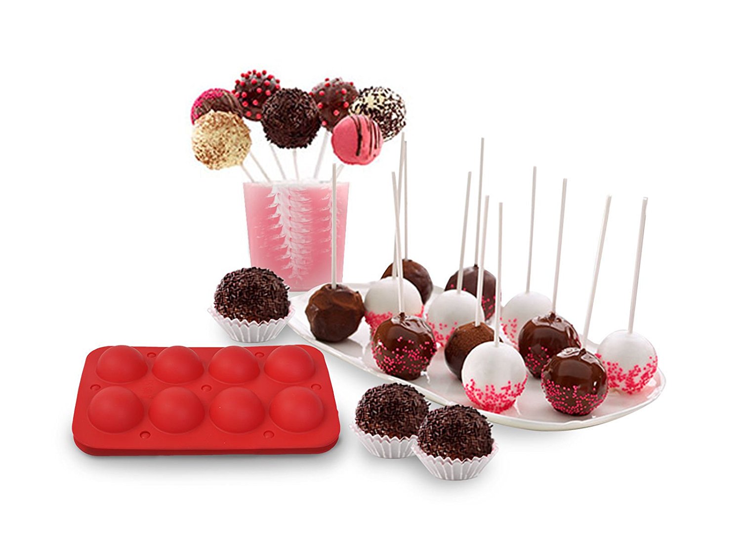 8 Cup Tasty Top Cake Pops Silicone Baking Pop Guide Flex Pan Mold Tray ...