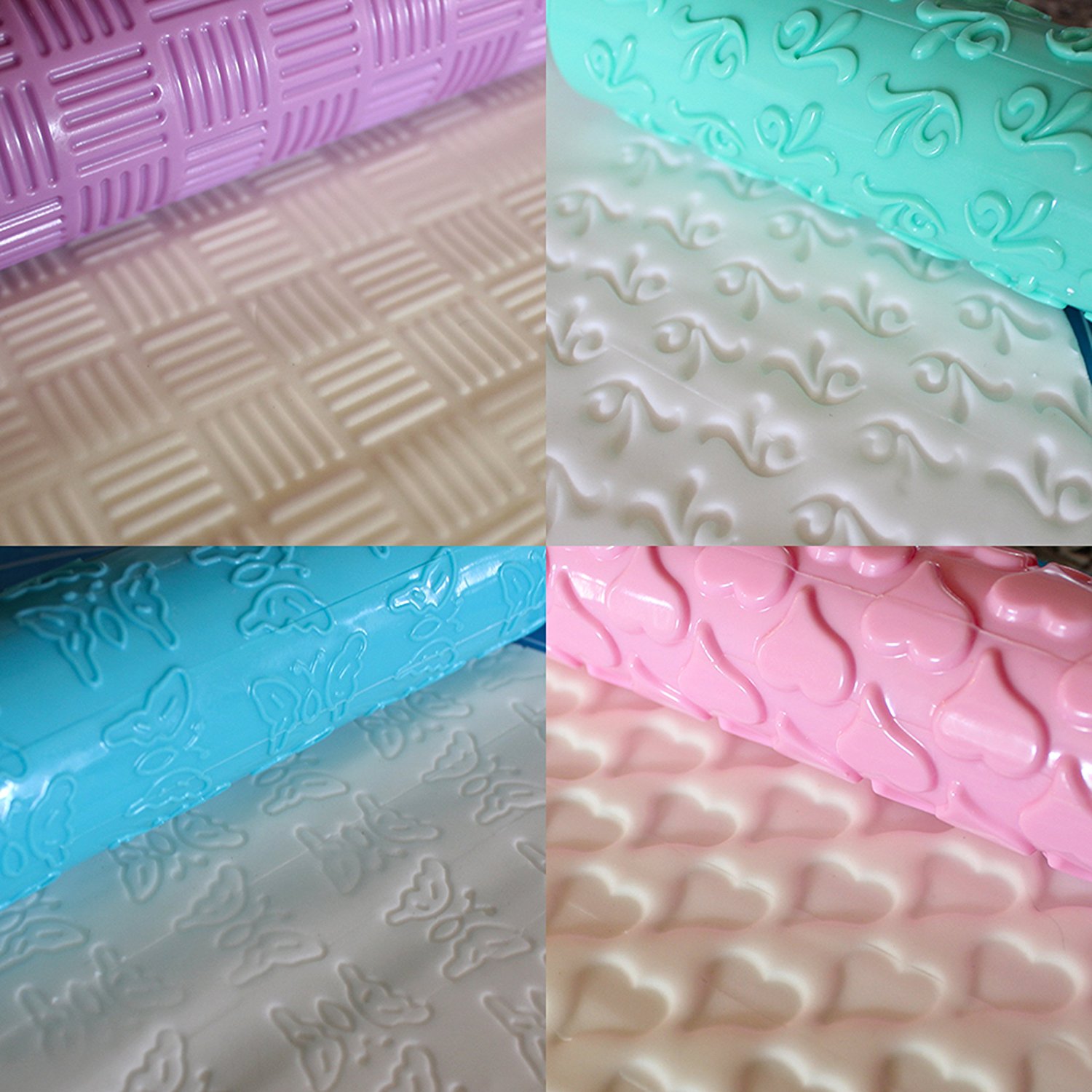 Colourful Plastic Embossed Textured Patterned Fondant Rolling Pins- Set ...