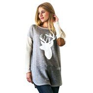 AIMTOPPY Fashion Women Long Sleeve Deer Printed Shirt Casual Blouse Loose Tops T Shirt (S, Grey)