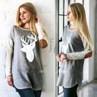 AIMTOPPY Fashion Women Long Sleeve Deer Printed Shirt Casual Blouse Loose Tops T Shirt (S, Grey) N2