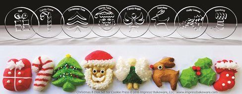 Christmas 8 Disk Set for Cookie Presses (SIZE M disks for presses that came with METAL disks)