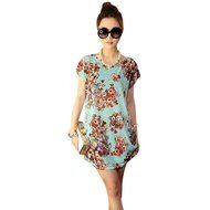 AIMTOPPY Fashion Women Short Sleeves Loose Print Mini Dress T Shirt Blouse (free size, Green)