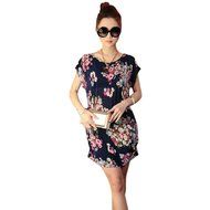 AIMTOPPY Fashion Women Short Sleeves Loose Print Mini Dress T Shirt Blouse (free size, Green) N9