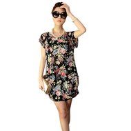 AIMTOPPY Fashion Women Short Sleeves Loose Print Mini Dress T Shirt Blouse (free size, Green) N12