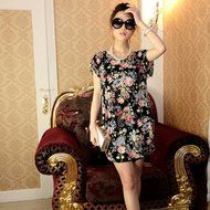 AIMTOPPY Fashion Women Short Sleeves Loose Print Mini Dress T Shirt Blouse (free size, Green) N13