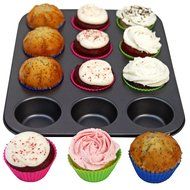 Nonstick Muffin Pan 12 Cup + 12 Removable Silicone Cupcake Holders. Premium Cupcake Pan + Cupcake Baking Cups...