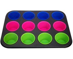Nonstick Muffin Pan 12 Cup + 12 Removable Silicone Cupcake Holders. Premium Cupcake Pan + Cupcake Baking Cups... N2