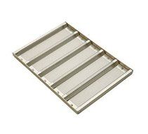 FocusFoodService 902505 12.5 in. x 3 in. Glazed Aluminum Sub Sandwich Roll Pan - 5 Perf Molds - Pack of 6
