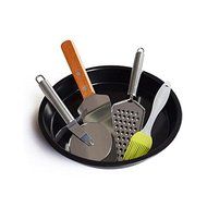 9 Inch Pizza Making Tools Household Oven Pizza Pan Knife Shovels Oil Brush 5pcs Black Cooking Utensils Baking...