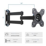 WALI Articulating TV LCD Monitor Wall Mount Full Motion 14" Extension Arm Tilt Swivel for Most 13" 15" 17" 19"... N2