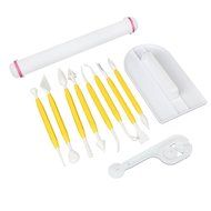 HOSL 4 Sets (11pcs) Sugarcraft Icing Cake Smoother Fondant Cutter Embosser Rolling Pin Modeling Tool Kit Set