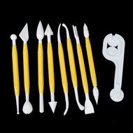 HOSL 4 Sets (11pcs) Sugarcraft Icing Cake Smoother Fondant Cutter Embosser Rolling Pin Modeling Tool Kit Set N6